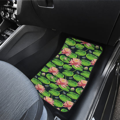 Water Lily Flower Pattern Print Front and Back Car Floor Mats