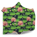 Water Lily Flower Pattern Print Hooded Blanket