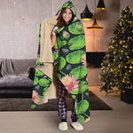 Water Lily Flower Pattern Print Hooded Blanket