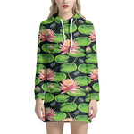 Water Lily Flower Pattern Print Hoodie Dress