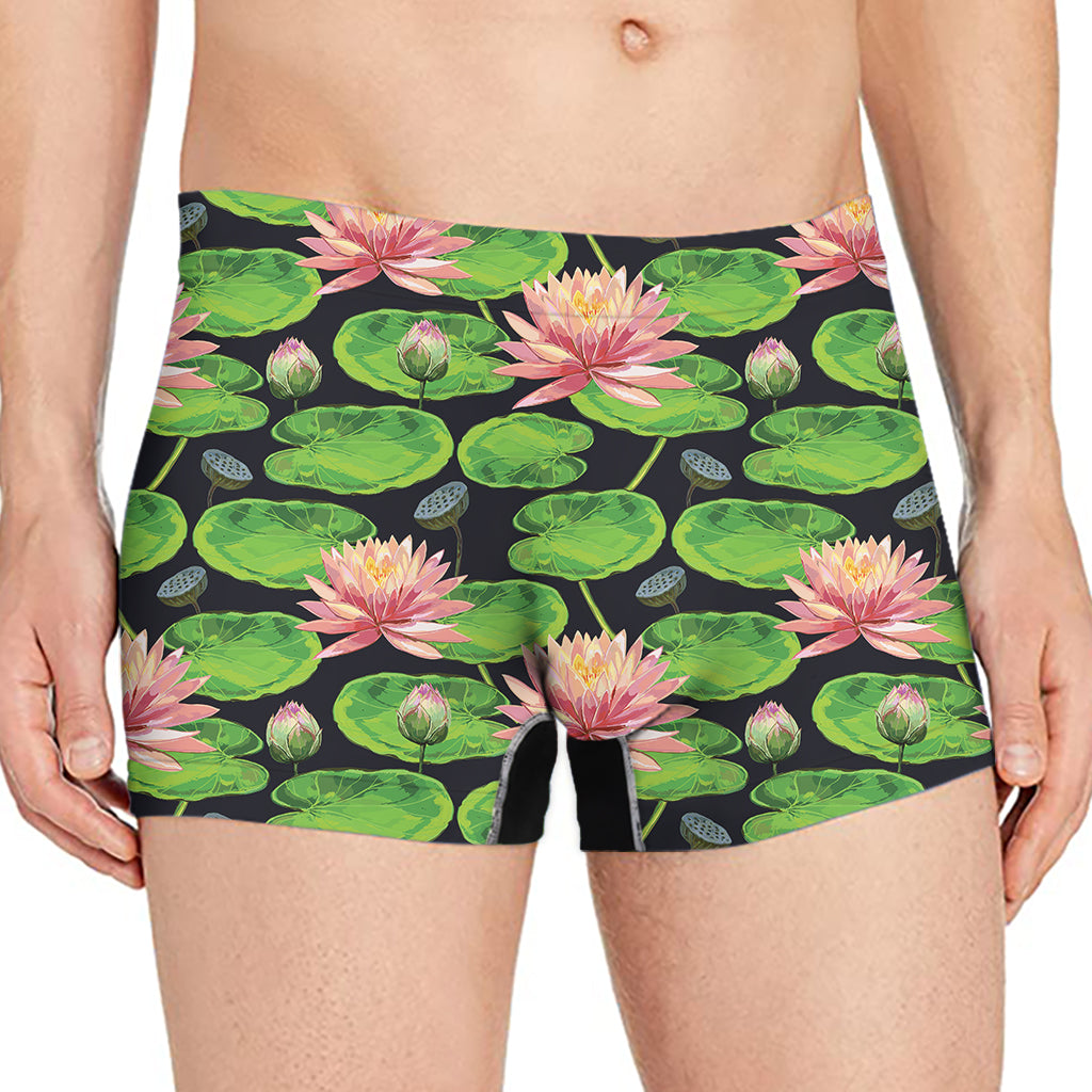 Water Lily Flower Pattern Print Men's Boxer Briefs
