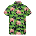 Water Lily Flower Pattern Print Men's Short Sleeve Shirt