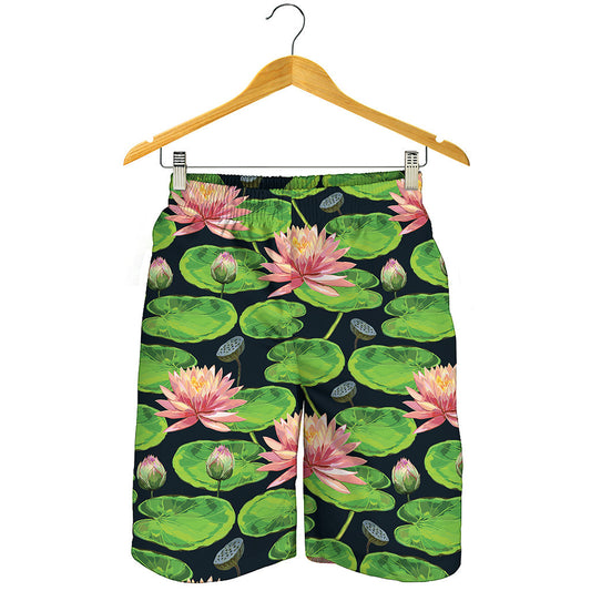 Water Lily Flower Pattern Print Men's Shorts