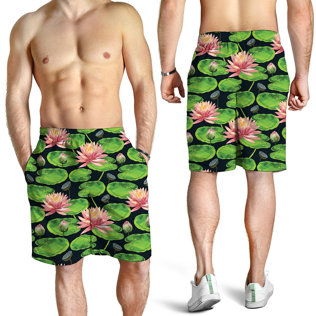 Water Lily Flower Pattern Print Men's Shorts