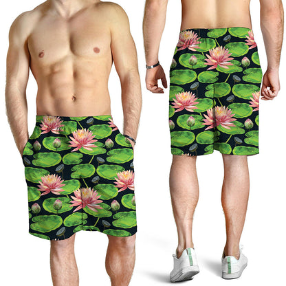 Water Lily Flower Pattern Print Men's Shorts