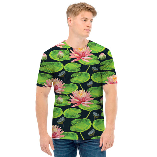 Water Lily Flower Pattern Print Men's T-Shirt
