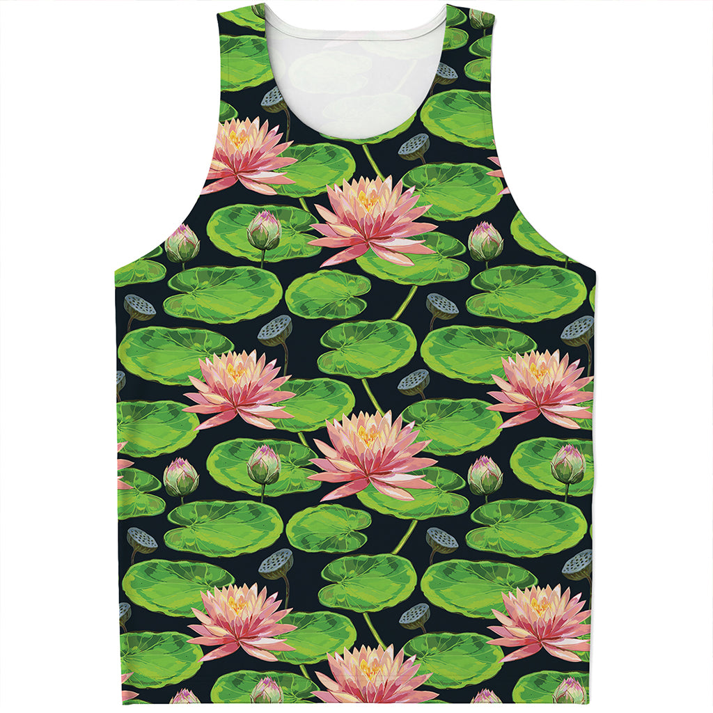 Water Lily Flower Pattern Print Men's Tank Top