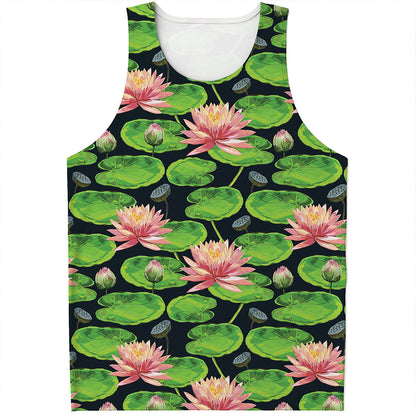 Water Lily Flower Pattern Print Men's Tank Top