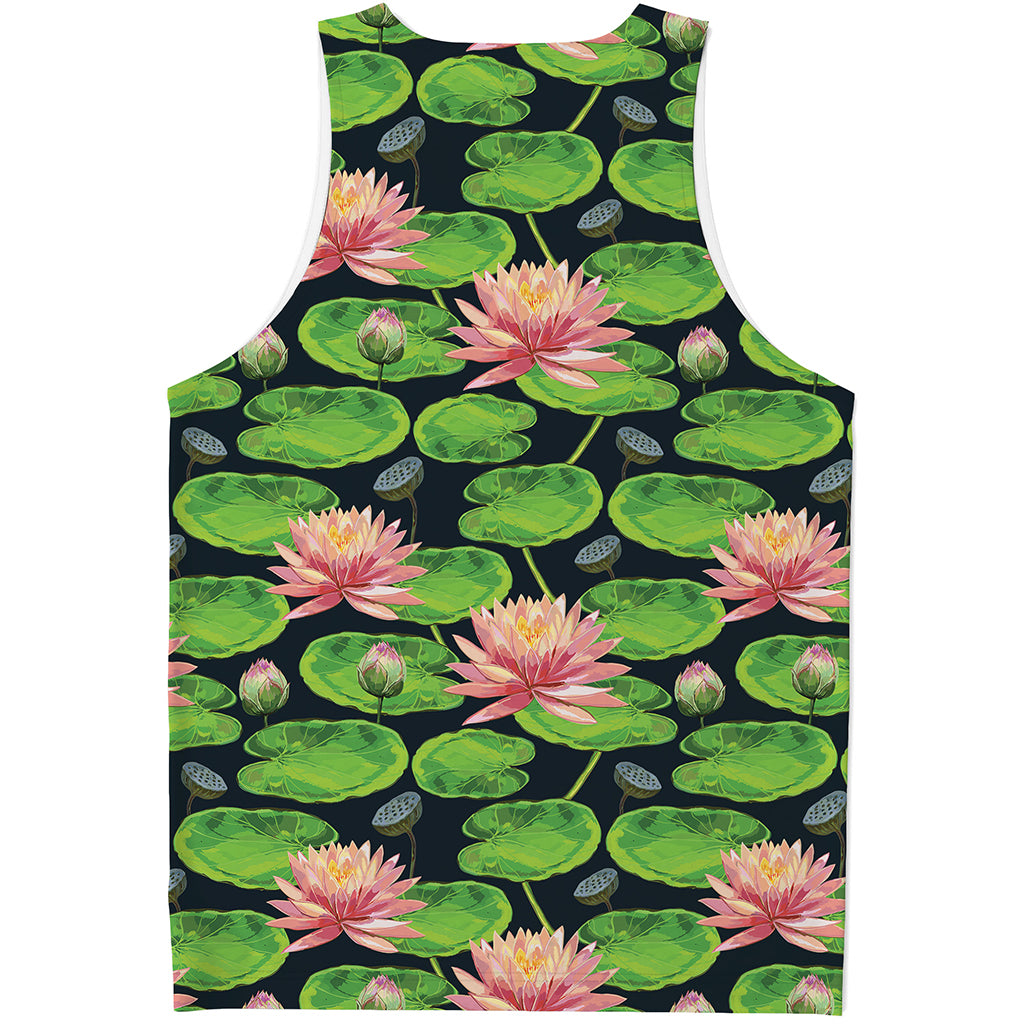 Water Lily Flower Pattern Print Men's Tank Top