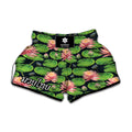 Water Lily Flower Pattern Print Muay Thai Boxing Shorts
