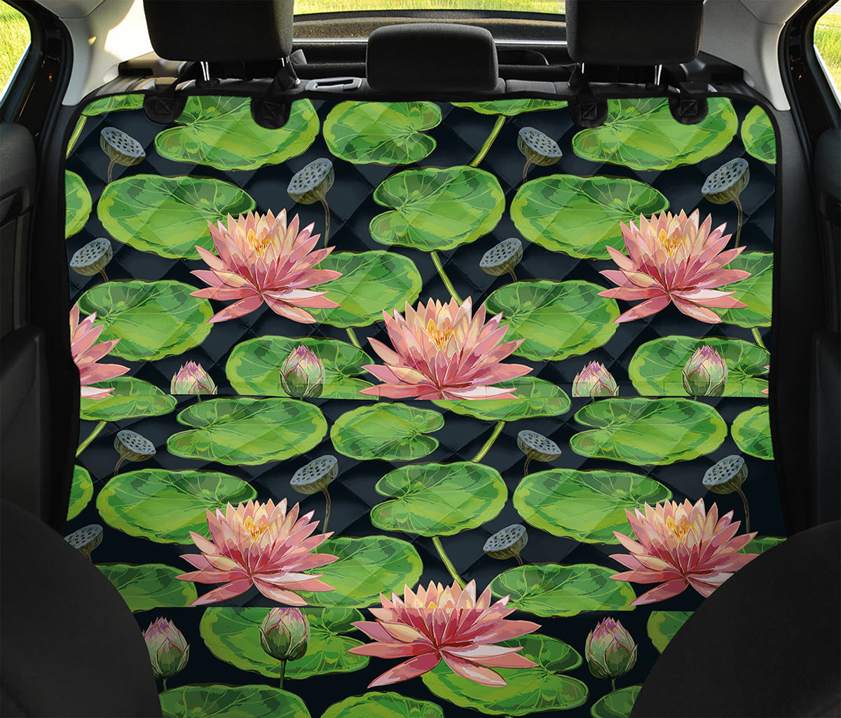 Water Lily Flower Pattern Print Pet Car Back Seat Cover