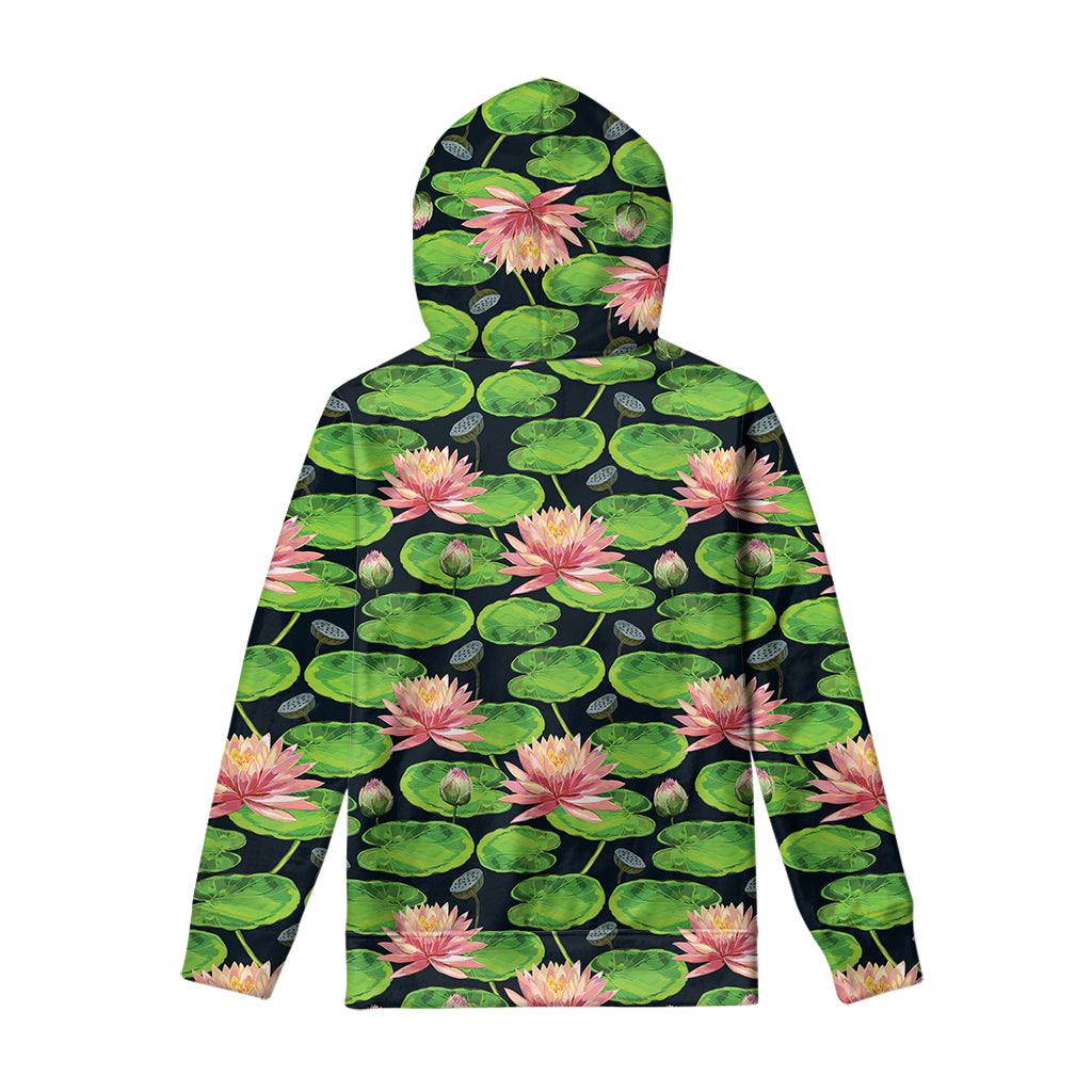 Water Lily Flower Pattern Print Pullover Hoodie