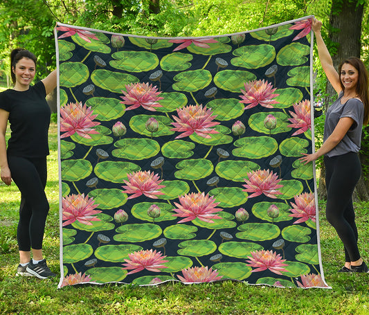 Water Lily Flower Pattern Print Quilt