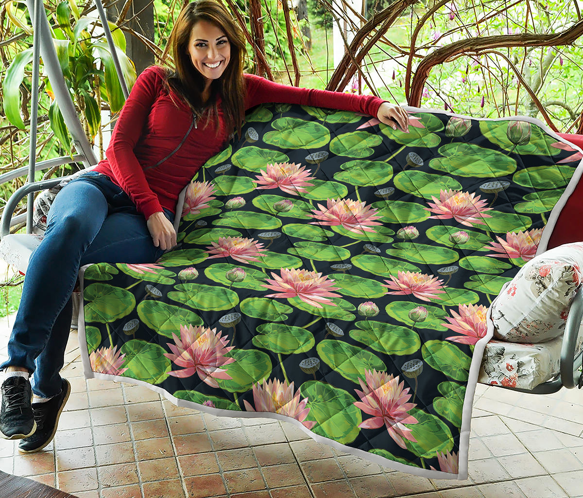Water Lily Flower Pattern Print Quilt