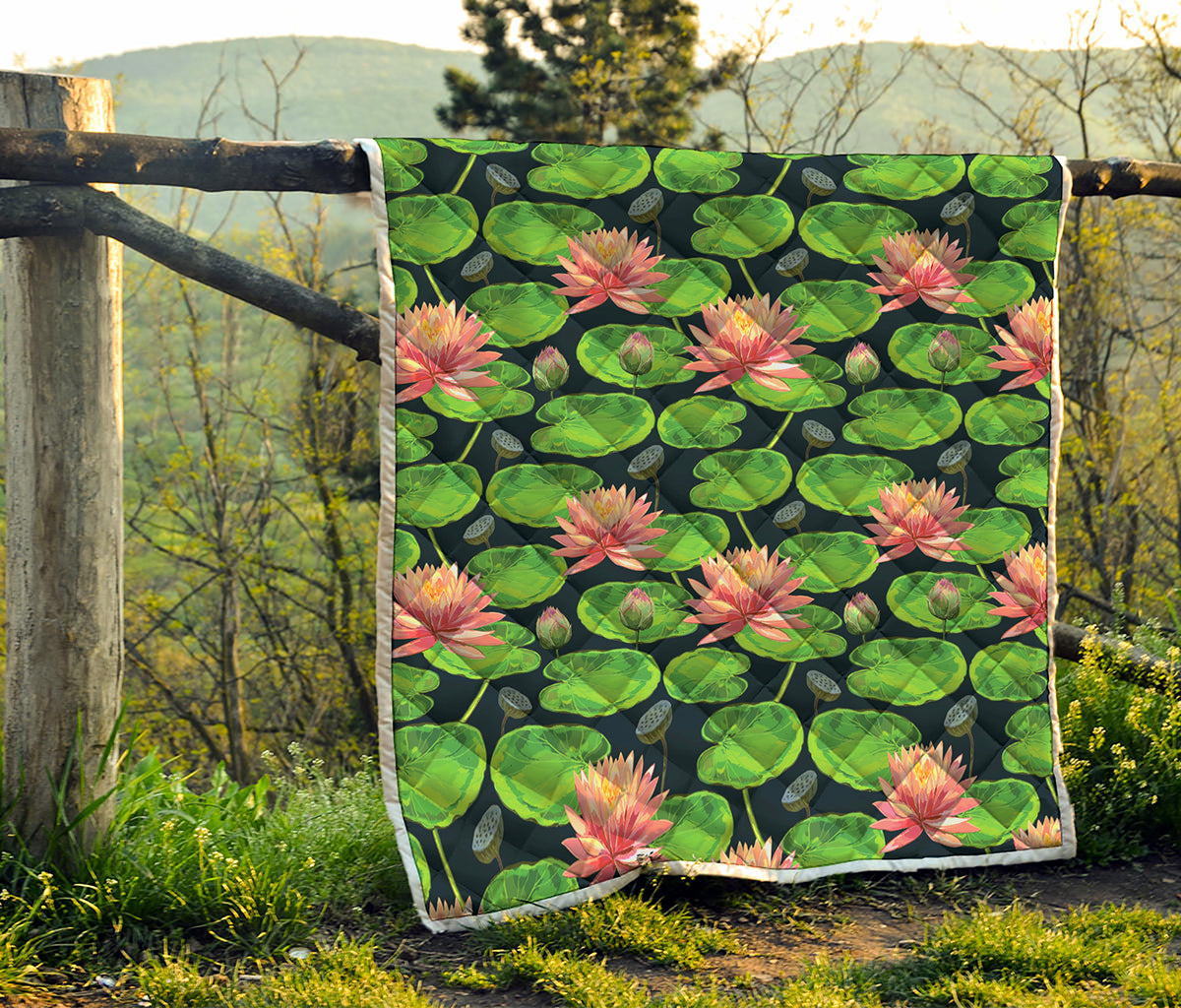 Water Lily Flower Pattern Print Quilt