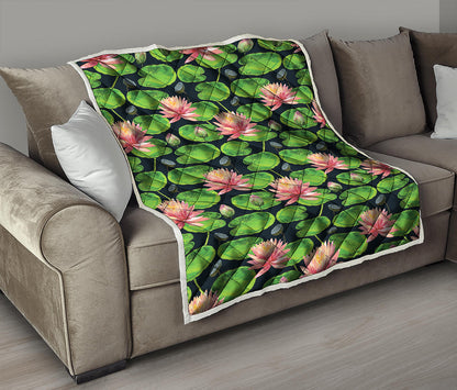 Water Lily Flower Pattern Print Quilt