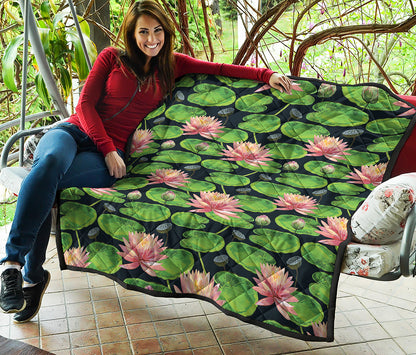 Water Lily Flower Pattern Print Quilt