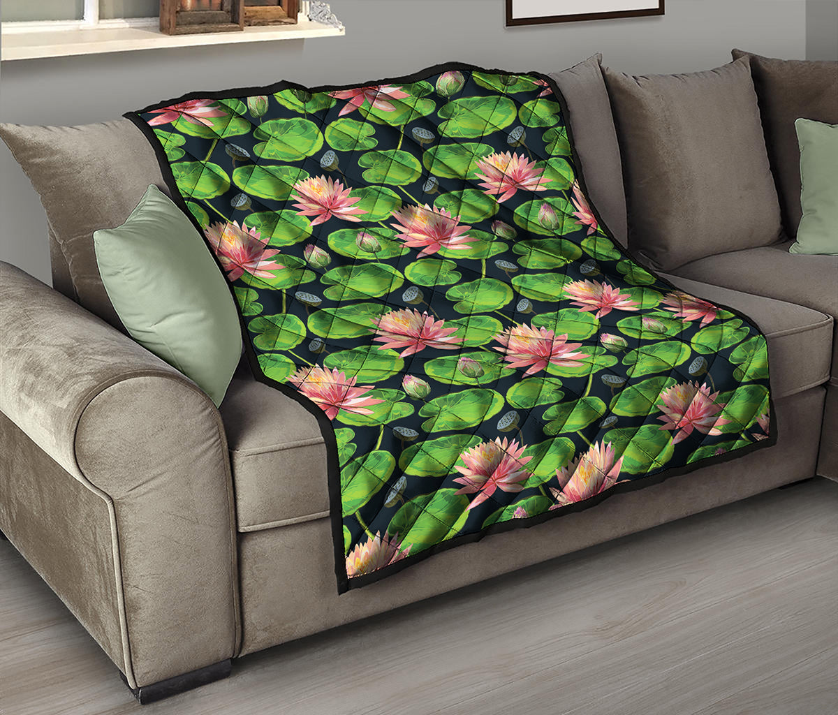 Water Lily Flower Pattern Print Quilt