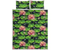 Water Lily Flower Pattern Print Quilt Bed Set