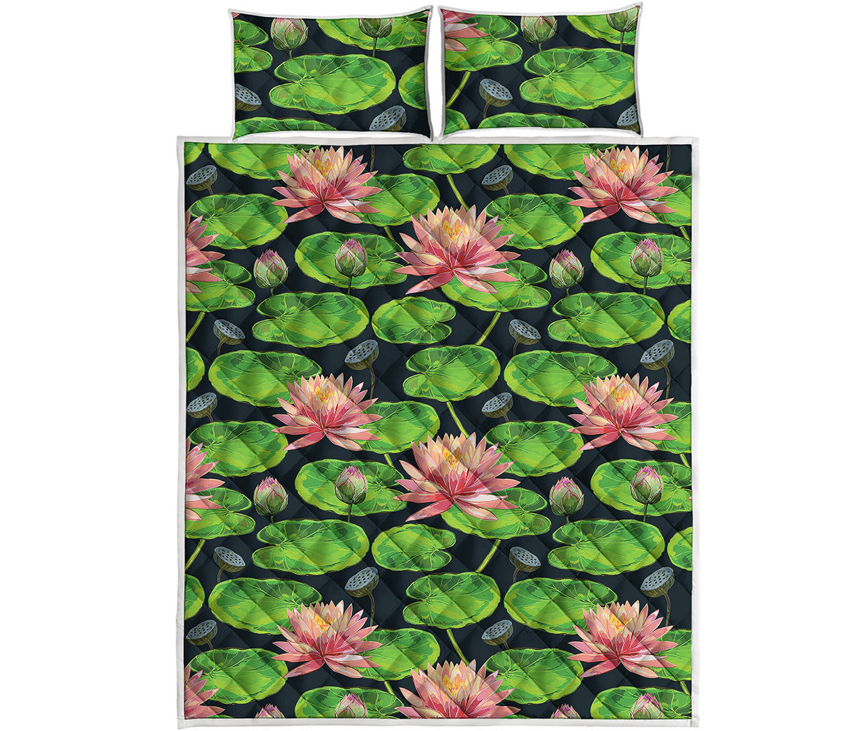 Water Lily Flower Pattern Print Quilt Bed Set