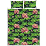 Water Lily Flower Pattern Print Quilt Bed Set