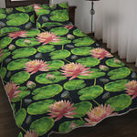 Water Lily Flower Pattern Print Quilt Bed Set