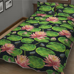 Water Lily Flower Pattern Print Quilt Bed Set