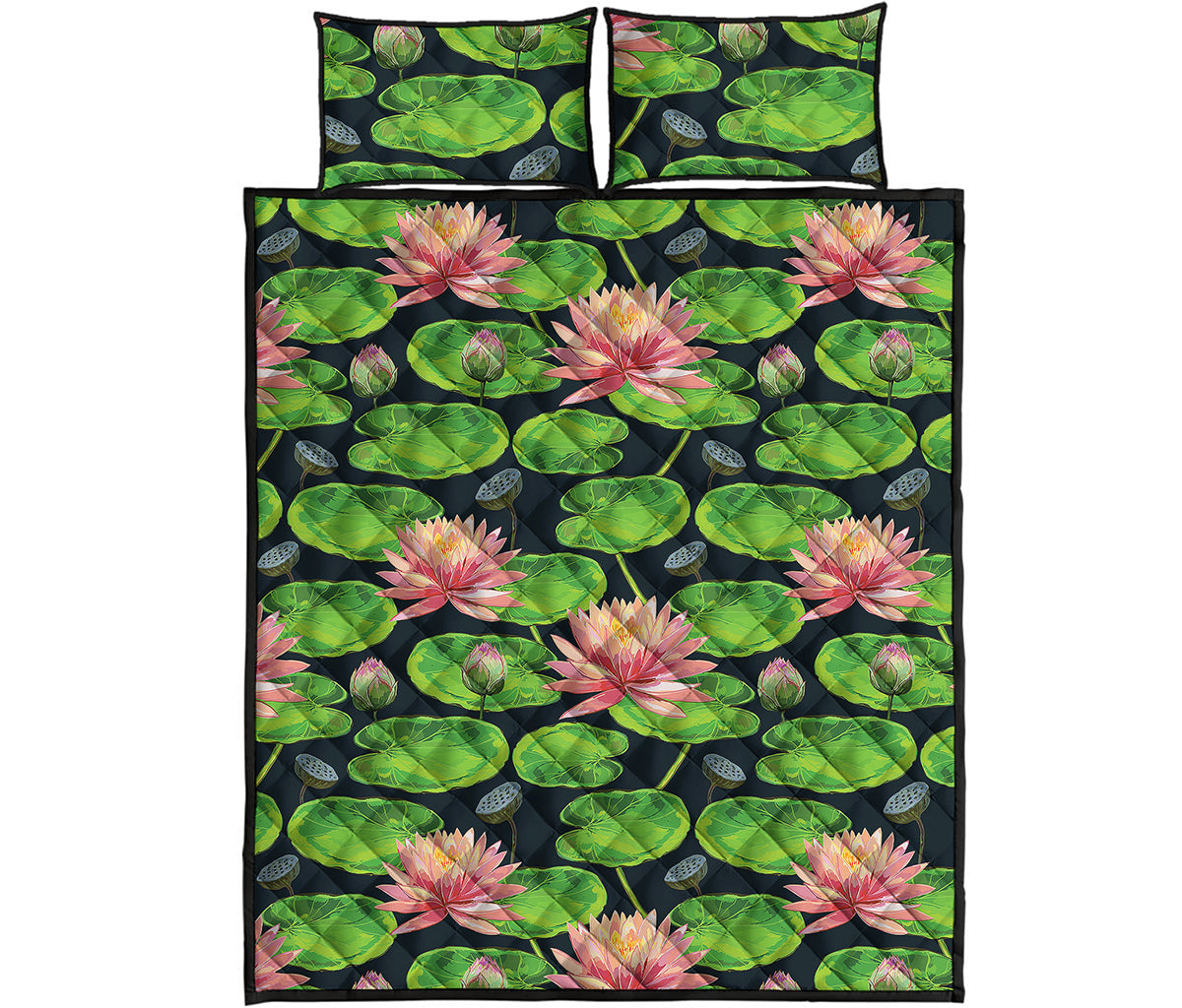 Water Lily Flower Pattern Print Quilt Bed Set