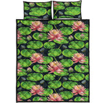 Water Lily Flower Pattern Print Quilt Bed Set