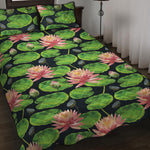 Water Lily Flower Pattern Print Quilt Bed Set