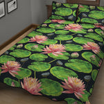 Water Lily Flower Pattern Print Quilt Bed Set