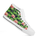 Water Lily Flower Pattern Print White High Top Shoes
