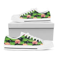 Water Lily Flower Pattern Print White Low Top Sneakers