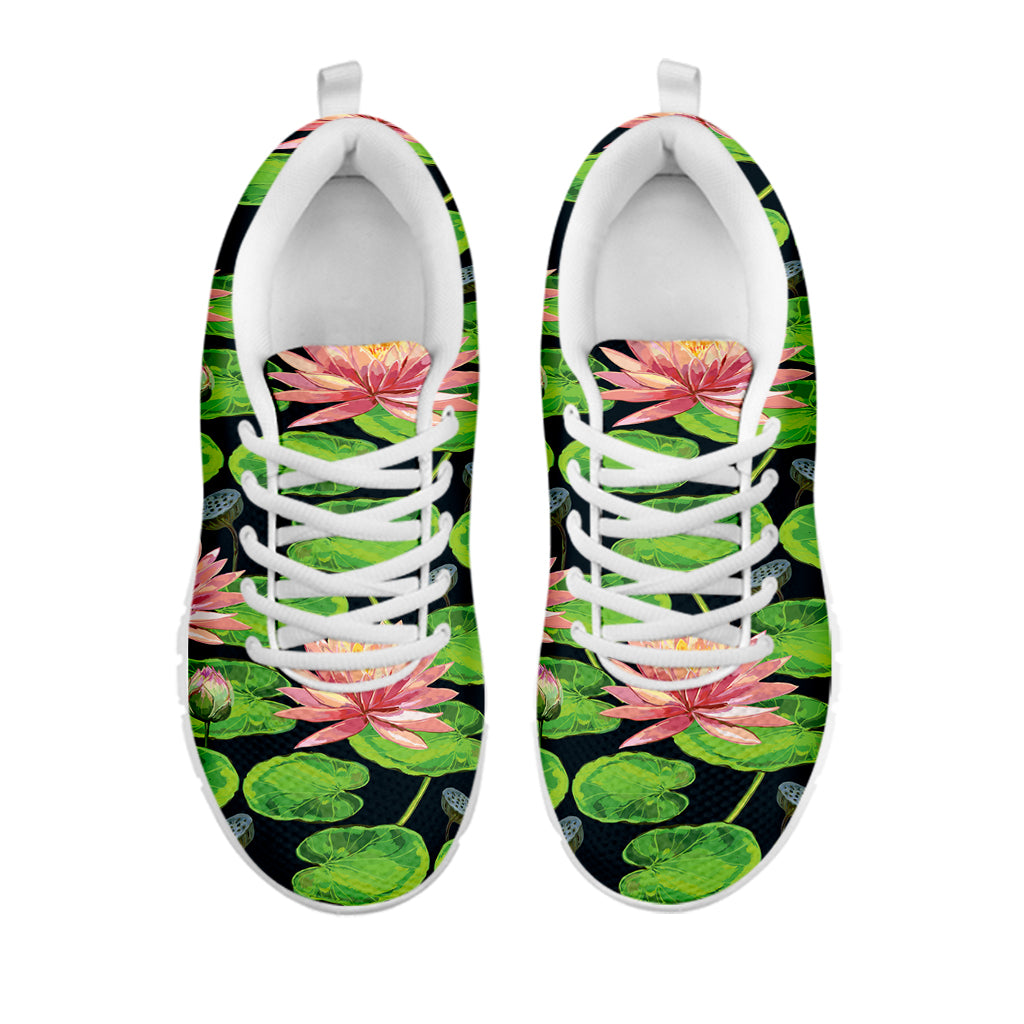 Water Lily Flower Pattern Print White Sneakers