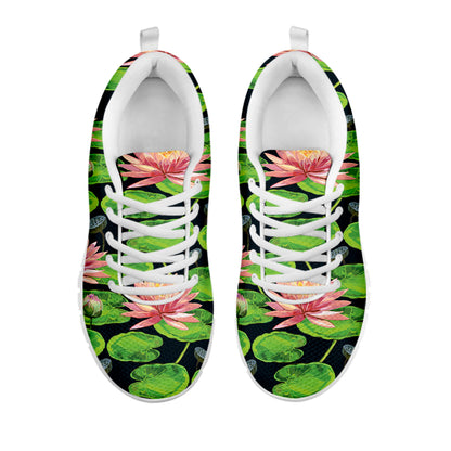Water Lily Flower Pattern Print White Sneakers