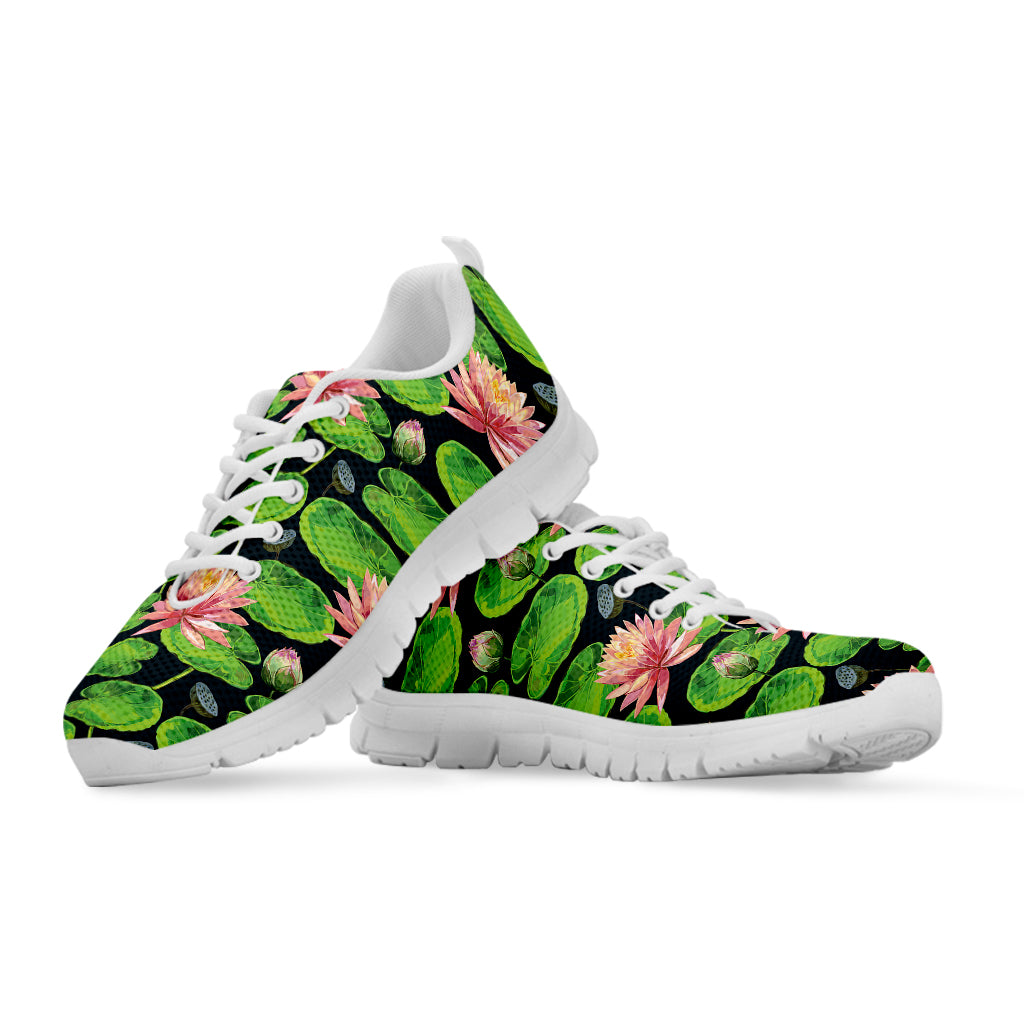 Water Lily Flower Pattern Print White Sneakers