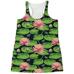 Water Lily Flower Pattern Print Women's Racerback Tank Top