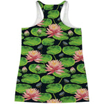Water Lily Flower Pattern Print Women's Racerback Tank Top