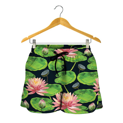 Water Lily Flower Pattern Print Women's Shorts