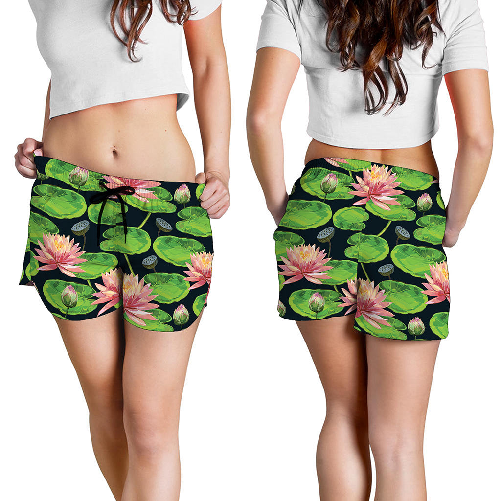 Water Lily Flower Pattern Print Women's Shorts