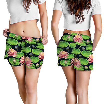 Water Lily Flower Pattern Print Women's Shorts