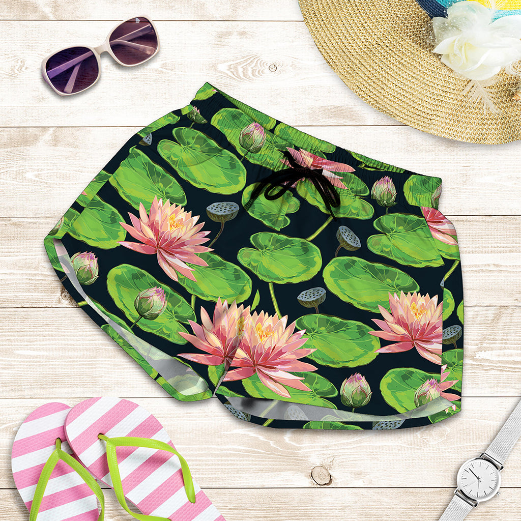 Water Lily Flower Pattern Print Women's Shorts