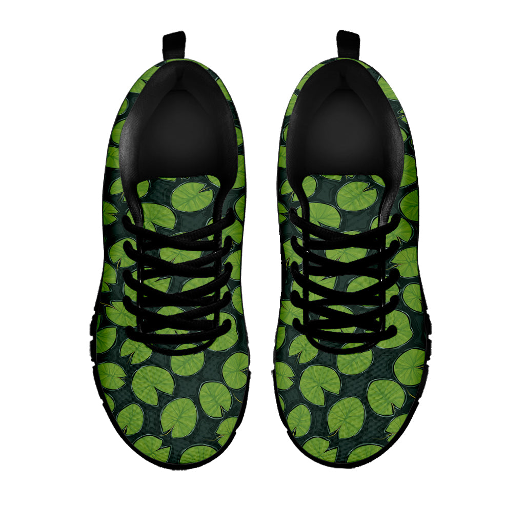 Water Lily Pads Pattern Print Black Sneakers