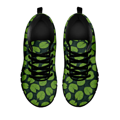 Water Lily Pads Pattern Print Black Sneakers