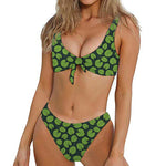 Water Lily Pads Pattern Print Front Bow Tie Bikini