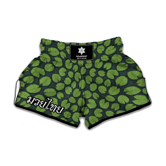 Water Lily Pads Pattern Print Muay Thai Boxing Shorts