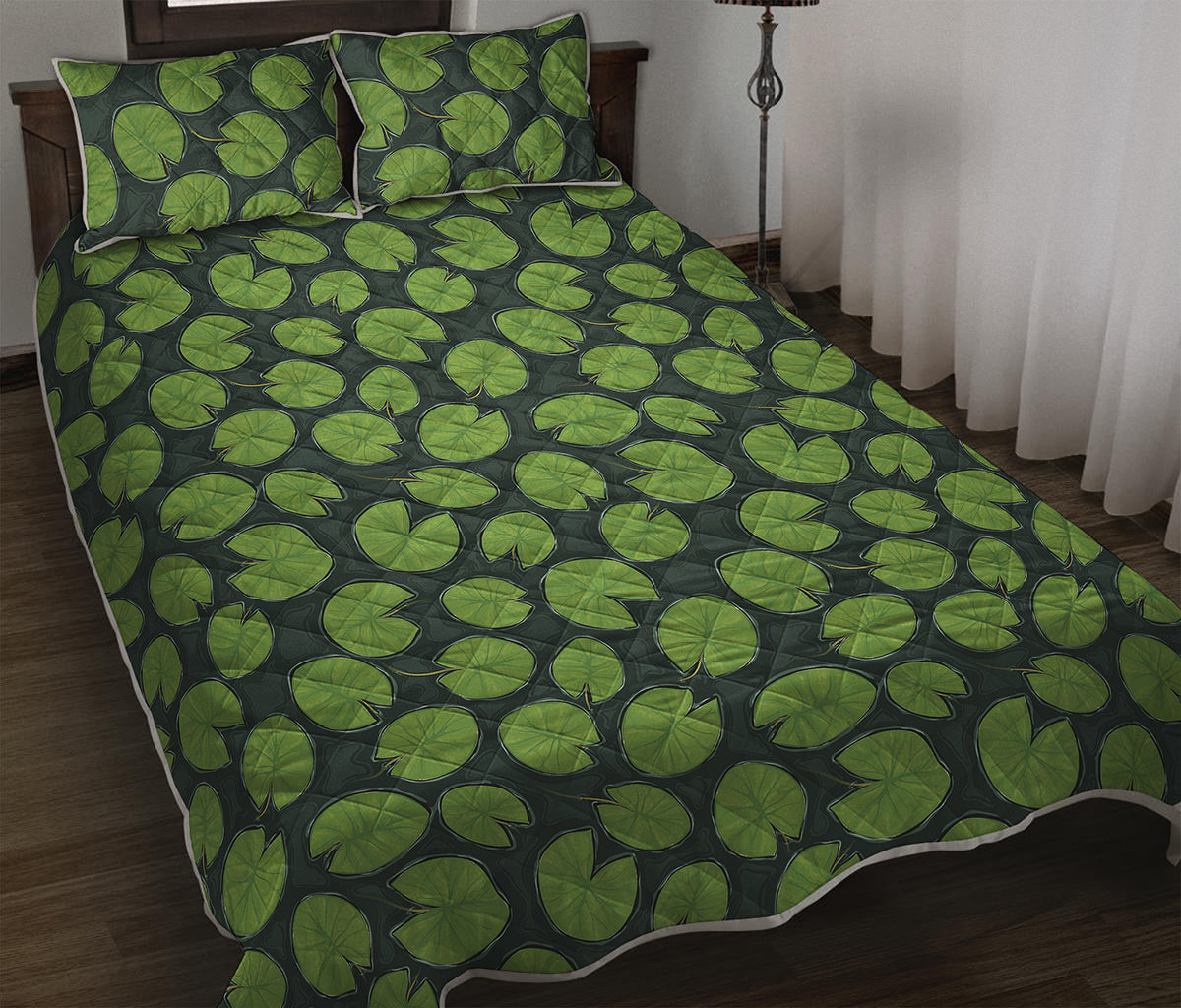 Water Lily Pads Pattern Print Quilt Bed Set