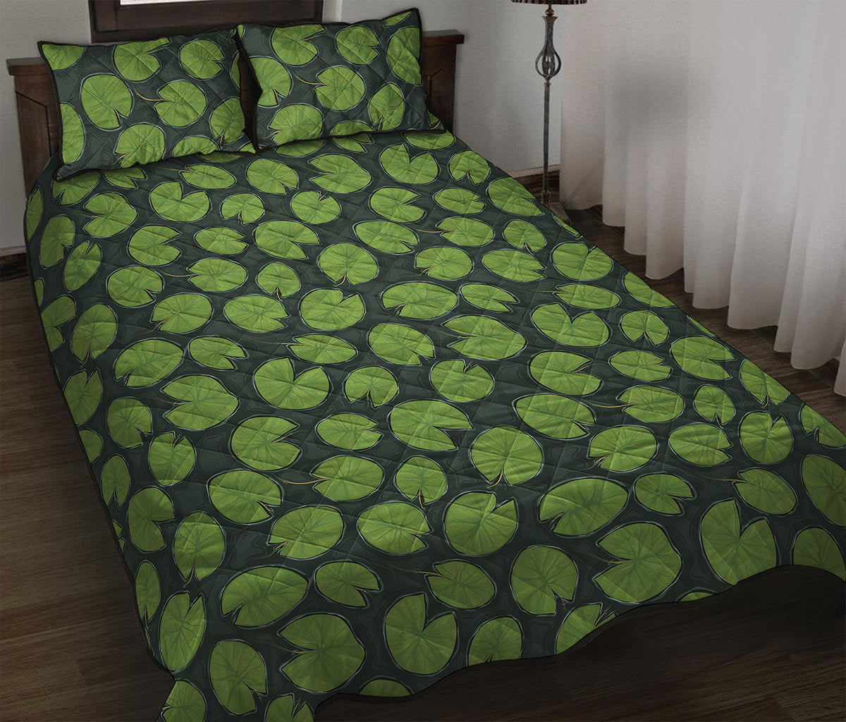 Water Lily Pads Pattern Print Quilt Bed Set