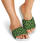 Water Lily Pads Pattern Print White Slide Sandals