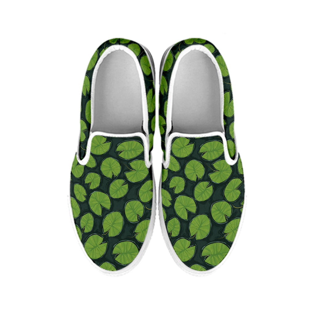 Water Lily Pads Pattern Print White Slip On Shoes